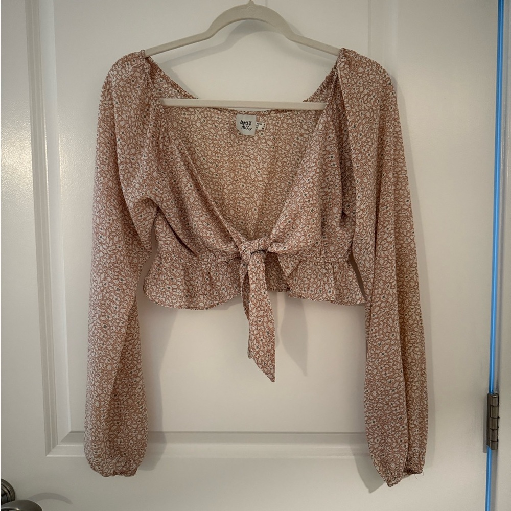 Princess Polly Pink Floral Tie-Front Blouse